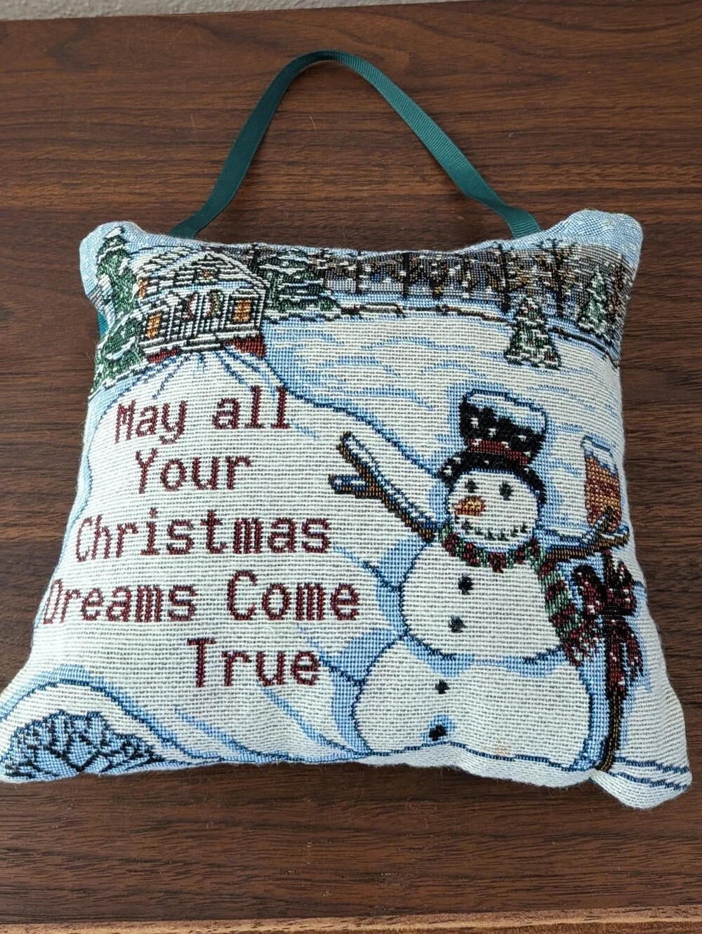 Christmas Tapestry Small Pillow Snowman Wall/Door Hanger 8x7 Hidden Pocket
